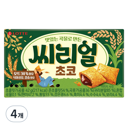 롯데웰푸드 씨리얼 초코, 42g, 4개