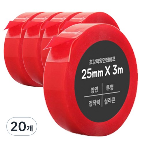 다다 초강력 양면테이프 25mm x 3m, 투명, 20개