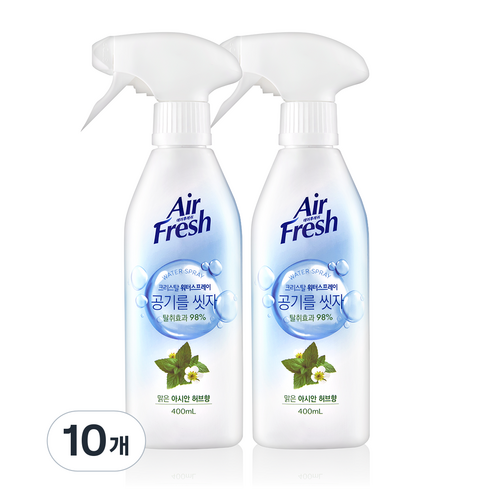 에어후레쉬 크리스탈 워터스프레이 맑은 아시안 허브향 실내 탈취제 본품, 400ml, 10개