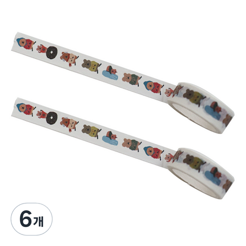 마켓A 쿼카 프린팅 종이 마스킹 테이프 1.5cm x 5m, TYPE 1, 6개