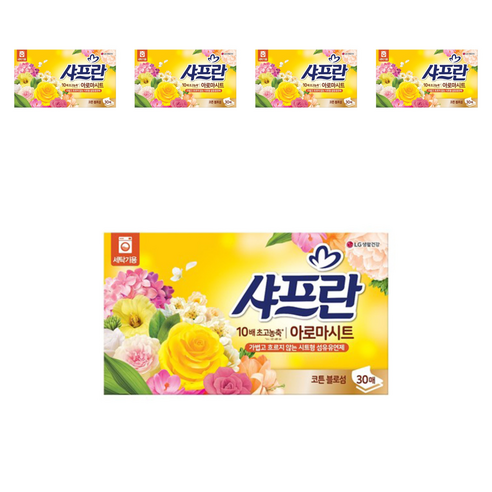 샤프란 아로마시트 섬유유연제 코튼블로섬향 본품, 30개입, 5개