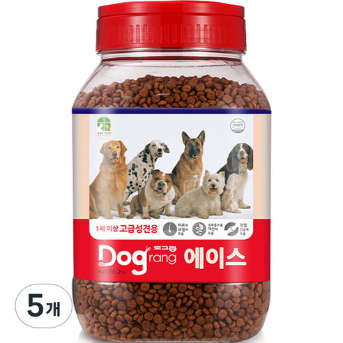 도그랑 어덜트 강아지 에이스 건식사료, 닭, 2kg, 5개