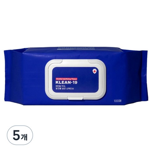 KLEAN 19 알코올 살균 소독 물티슈 캡형, 55g, 100매, 5개