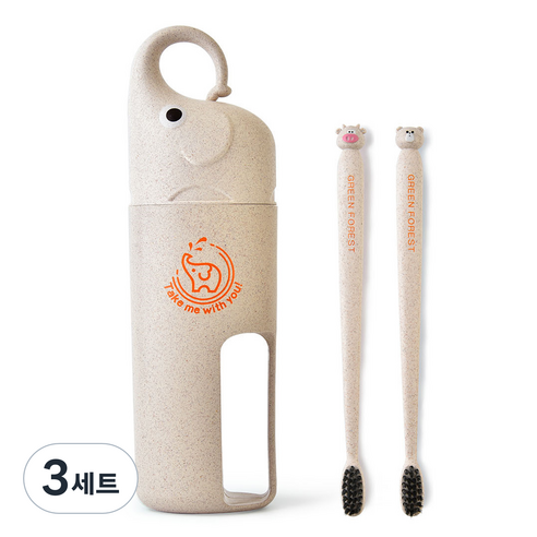 마켓A 휴대용 코끼리 양치컵 세트 베이지, 3세트