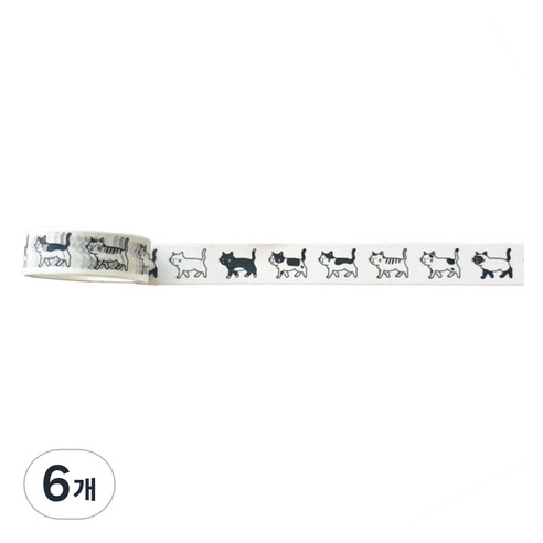 특별한상점 DIY 다이어리꾸미기 디자인 테이프 스티커 15mm x 5m, 걷는 고양이, 6개