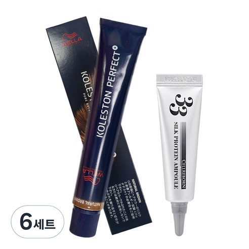 웰라 콜레스톤 퍼펙트 플러스 염색약 80g + 셀리본 33 실크 프로틴 앰플 12ml 세트, (6 / 0), 6세트