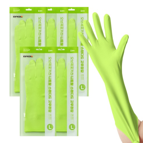 브릭글로 안찢어지는 니트릴 고무장갑 오브제포키친, 라임펀치, 대(L), 5세트