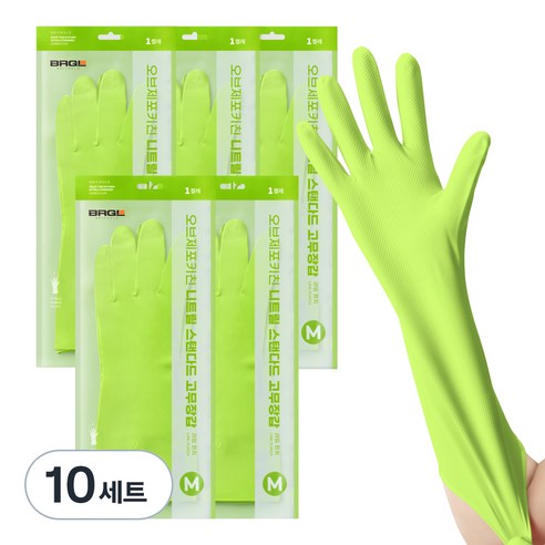 브릭글로 오브제 포 키친 질긴 니트릴 고무장갑 양손 세트, 라임펀치, 중(M), 10세트