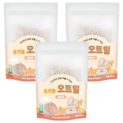 퍼기 유아용 유기농 오트밀 이유식 포리지, 300g, 3개