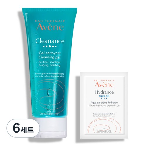아벤느 클리낭스 클렌징 젤 200ml + 아쿠아 크림 인 젤 2ml, 6세트