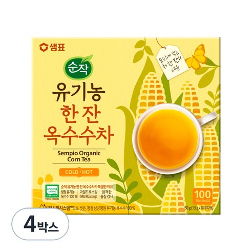 순작 유기농 한잔 옥수수차, 1.5g, 4박스, 100개입
