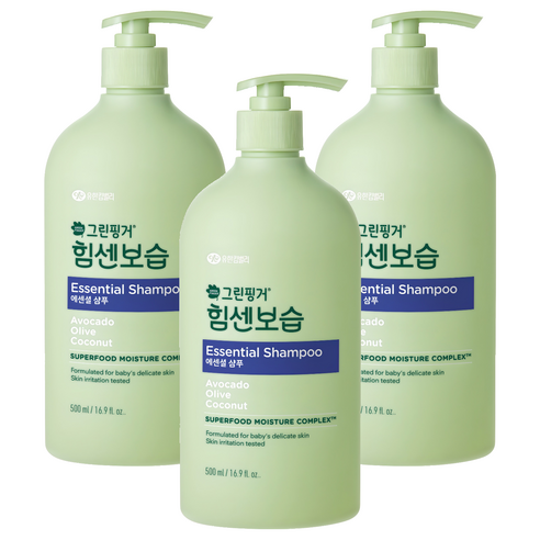 그린핑거 유아용 힘센보습 에센셜 샴푸 마일드오렌지 그린티향, 500ml, 3개