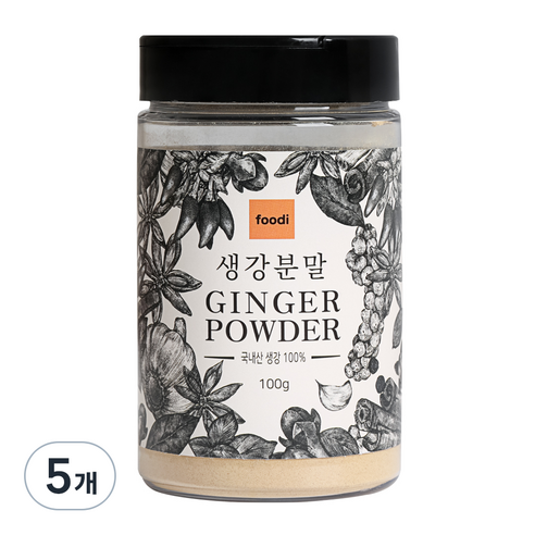 푸디 국내산 생강분말, 100g, 5개