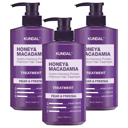 쿤달 허니 앤 마카다미아 헤어 트리트먼트 페어앤프리지아향, 500ml, 3개