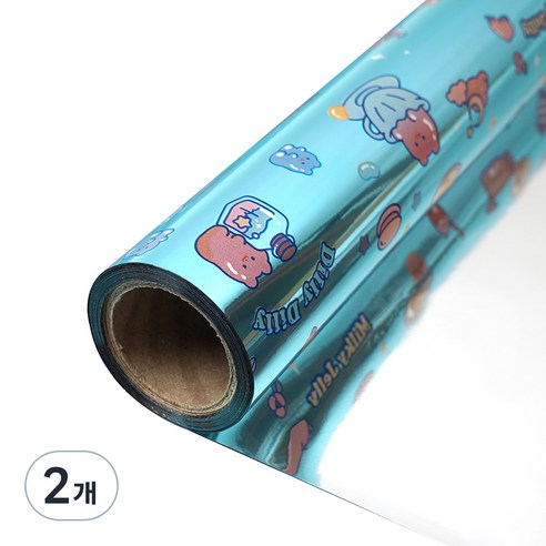 포포팬시 곰 젤리 비닐 증착 롤 포장지 53cm x 17m, 블루, 2개
