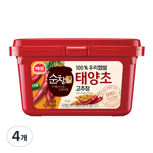 해표 순창궁 우리햅쌀 고추장, 1kg, 4개