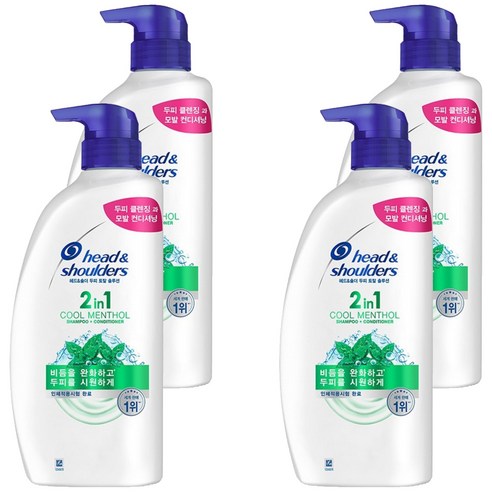 헤드앤숄더 2in1 쿨멘솔 샴푸 겸 컨디셔너 산뜻한 향, 800ml, 4개