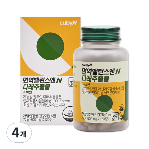 큐비앤 면역밸런스엔 다래추출물, 120정, 4개