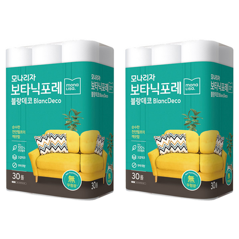 모나리자 보타닉포레 블랑데코 천연펄프 3겹 고급롤화장지, 25m, 30개입, 2개