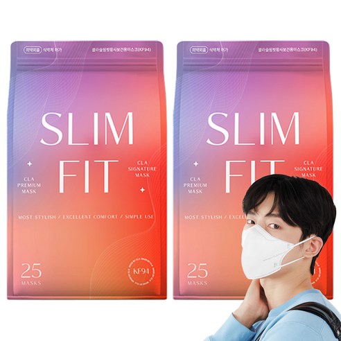 CLA 슬림핏 KF94 라이트패키지 보건용 컬러 새부리형 대형 마스크, 25개입, 2개, 화이트