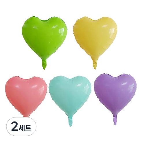 미미파티 은박 대형 파스텔 마카롱 하트풍선 5종 세트 35cm, 혼합색상, 2세트