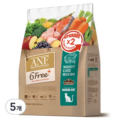 ANF 생후 12개월 이후 식스프리플러스 인도어 캣 웨이트케어 건식사료, 닭, 1.6kg, 5개