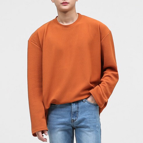 단군 남성용 링클프리 오버핏 컬러 긴소매 티셔츠, 오렌지