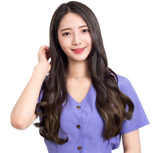 준 투컬러 웨이브 1피스 붙임머리 50cm 190g, 블랙 + 애쉬브라운, 1개