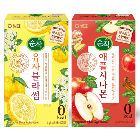 순작 애플시나몬 과일허브티 1.8g x 20p + 유자블라썸 과일허브티 1.8g x 20p, 1세트, 20개입