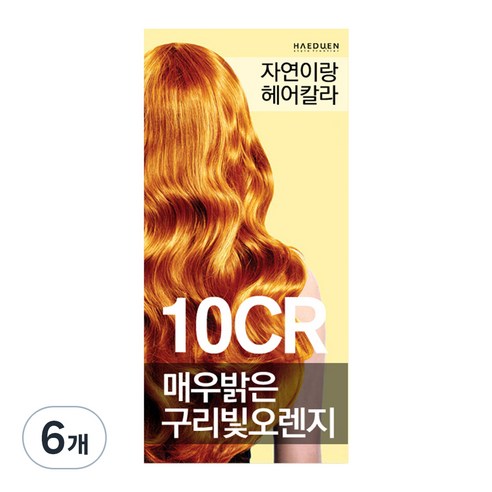 자연이랑 헤어칼라 염색제, 10CR매우밝은구리빛오렌지, 6개