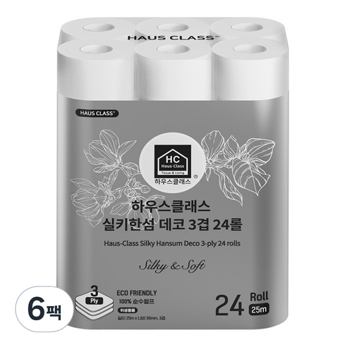 하우스클래스 실키한섬 데코 3겹 고급롤화장지, 25m, 24개입, 6개
