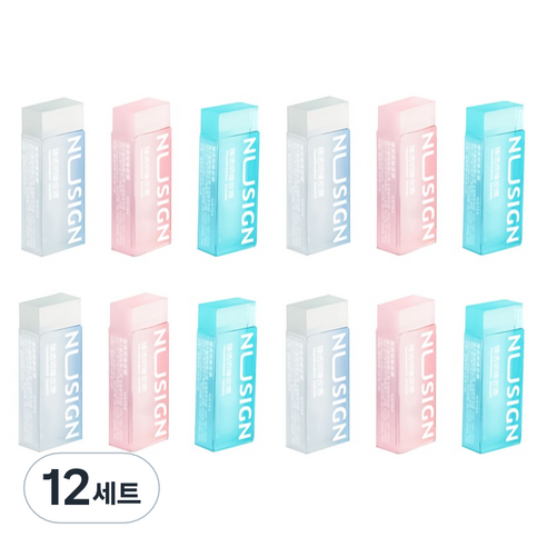 델리 투명 대형 지우개 3종 세트 NS154, 화이트, 핑크, 블루, 12세트