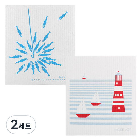 쿠 핀란드 행주 2p 세트 싱티 생선 + 등대, 2세트, 혼합 색상