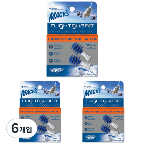 Macks 플라이트가드 항공귀마개 2p, 6개입