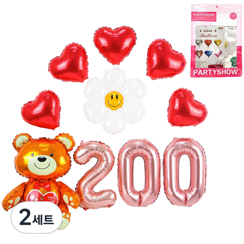 파티쇼 러브곰돌이 기념일 200일 데이지 세트, 로즈골드 + 메탈레드, 2세트