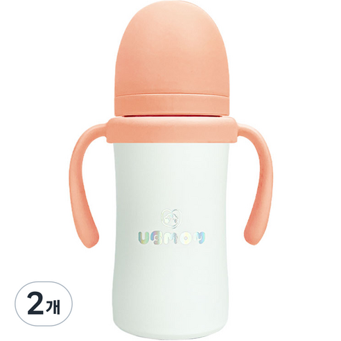 유비맘 시그니처 보온보냉 스테인리스 유아 빨대컵 220ml, 2개, 딸기