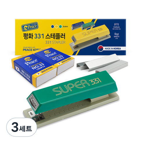 피스코리아 스테플러 331 + 리필 33호침 2p 세트, 그린, 3세트