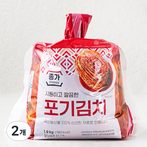 대상 종가 포기김치 비닐, 1.9kg, 2개