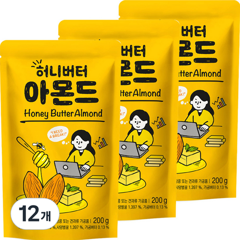 허니버터 아몬드, 200g, 12개