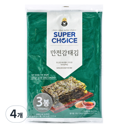 만전김 슈퍼초이스 감태김, 60g, 4개