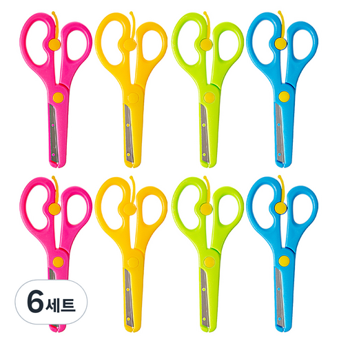 탐사 어린이 가위 4종 x 2p 세트, 연두, 하늘, 노랑, 핑크, 6세트
