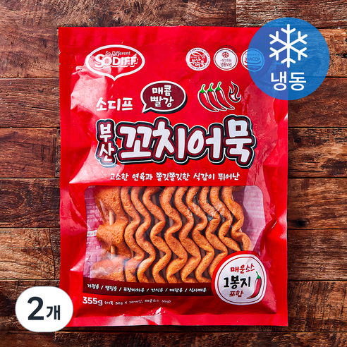 소디프 매콤빨강 부산 꼬치어묵 (냉동), 355g, 2개