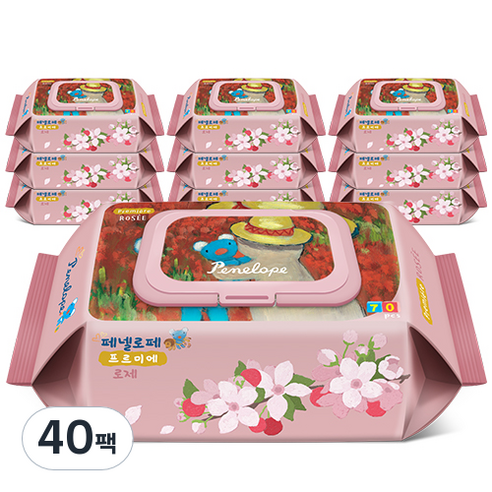 페넬로페 프르미에 로제 저자극 아기물티슈 캡형, 40개, 70매
