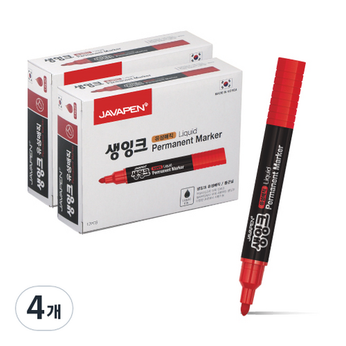 자바펜 생잉크 유성 매직 12p, 빨강, 4개