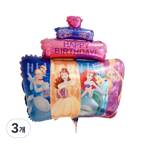 헬로유니버스 생일파티용품 공주 케이크 풍선, 공주케이크, 3개