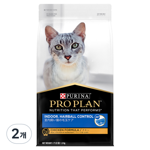 프로플랜 어덜트용 인도어 헤어볼 고양이 건식사료, 2개, 1.5kg