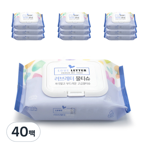 러브레터 프리미엄 물티슈 캡형, 20매, 40팩