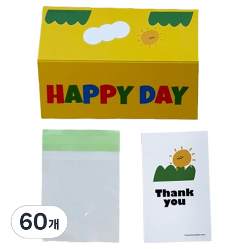 마커스스토어 알록달록 해피데이 헤더택 포장 중, 옐로우, 60개