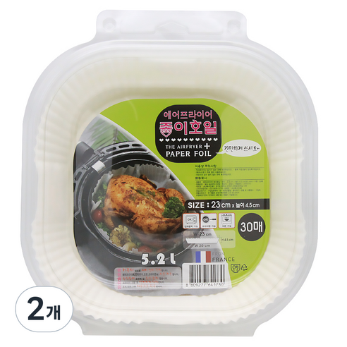 에어프라이어 종이호일 사각 23 x 20 x 4.5 cm 5.2L 30p, 2개