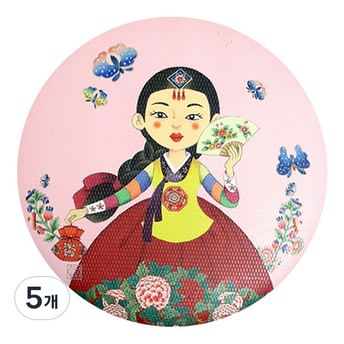 디자인가안채 양면손거울 색동아씨 한복 75 x 75 mm, 핑크, 5개